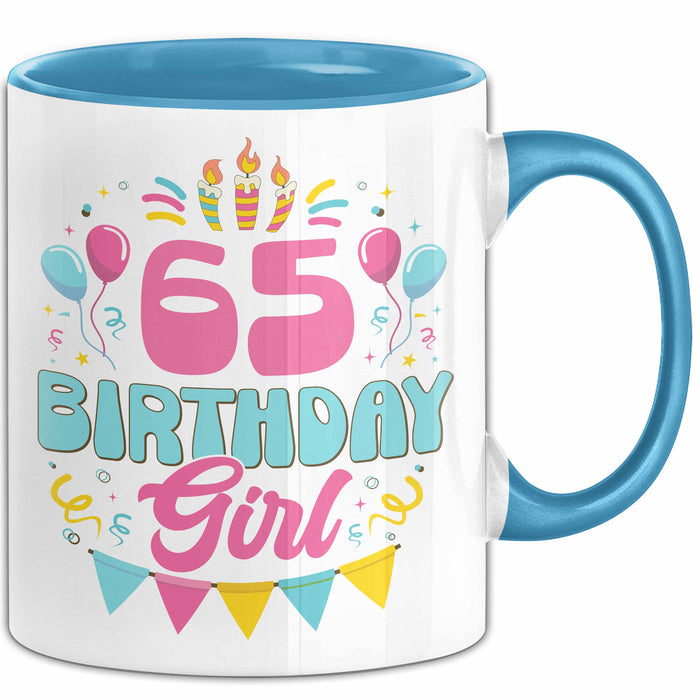 65. Geburtstag Tasse Frauen Mädchen Geschenkidee Lustig 65 Birthday Girl Lustiger Spruch Mutter Mama Oma Blau Trendation