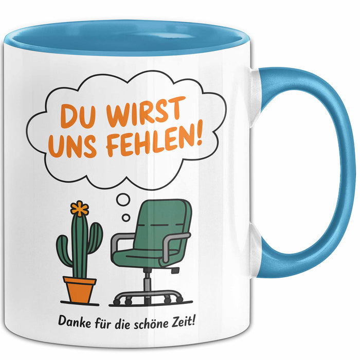 Büroarbeit Kollege Abschied Tasse Geschenk Lustige Geschenkidee Spruch Du Wirst Uns Fehlen Danke Für Die Schöne Zeit Blau Trendation