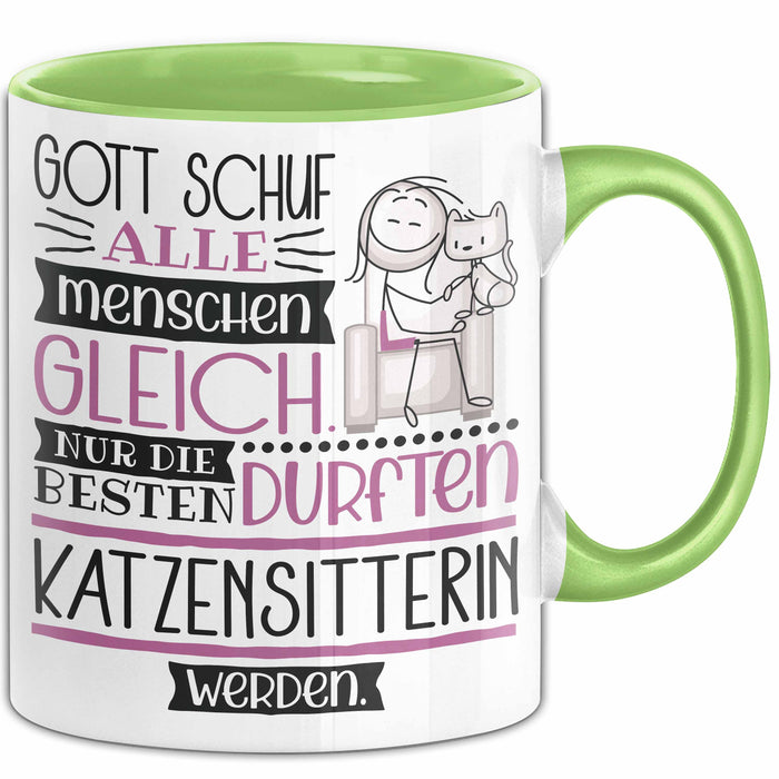 Katzensitterin Geschenk Becher Tasse Gott Schuf Alle Menschen Gleich Nur Die Besten Durfeten Katzensitterin Werden Geschenkidee Lustig Grün Trendation