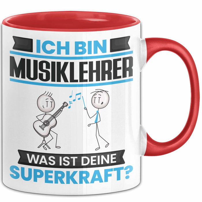 Musiklehrer Tasse Geschenk für Musiklehrer Geburtstag Lustiger Spruch Kaffee-Becher Was Ist Deine Superkraft Rot Trendation