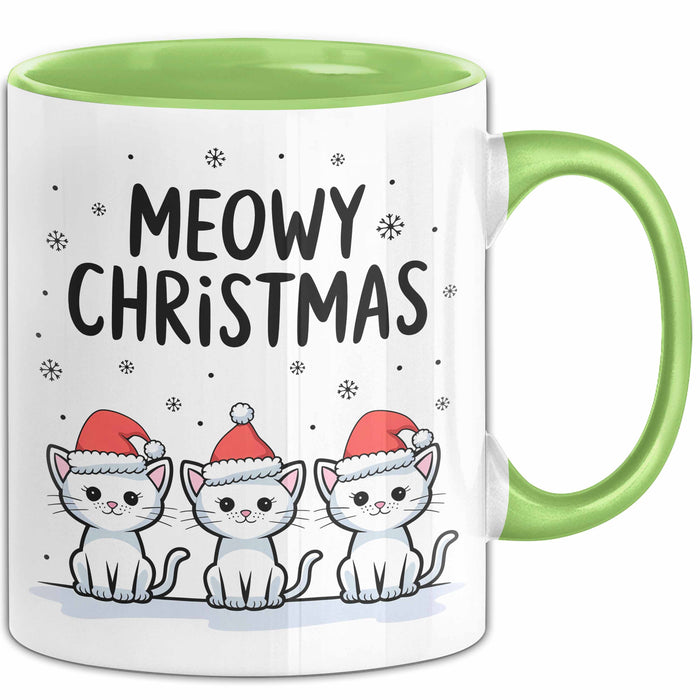 Katze Weihnachtsfeier Tasse Geschenk Lustige Geschenkidee Spruch Meowy Christmas Grün Trendation