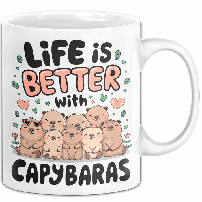 Capybara Tier Tasse Geschenk Lustige Geschenkidee Spruch Life Is Better With Capybaras Weiß Trendation