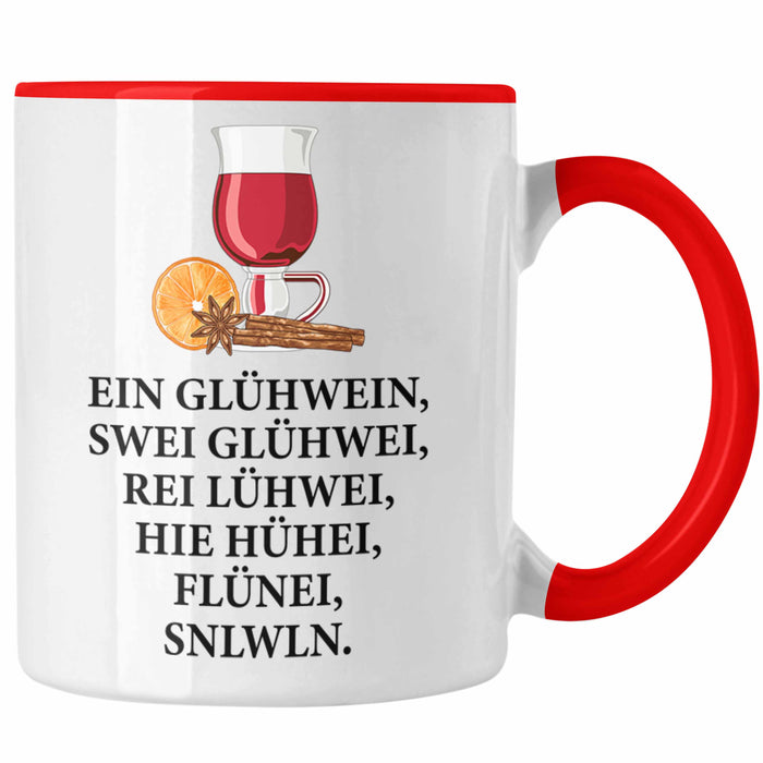 Trendation - Ein Glühwein Tasse Lustig Spruch Glühweinbecher mit Henkel Doppelwandig Glühweintassen Gläser Weihnachtsmarkt Becher Tassen Geschenk - Ein Glühwein Swei Rot Trendation