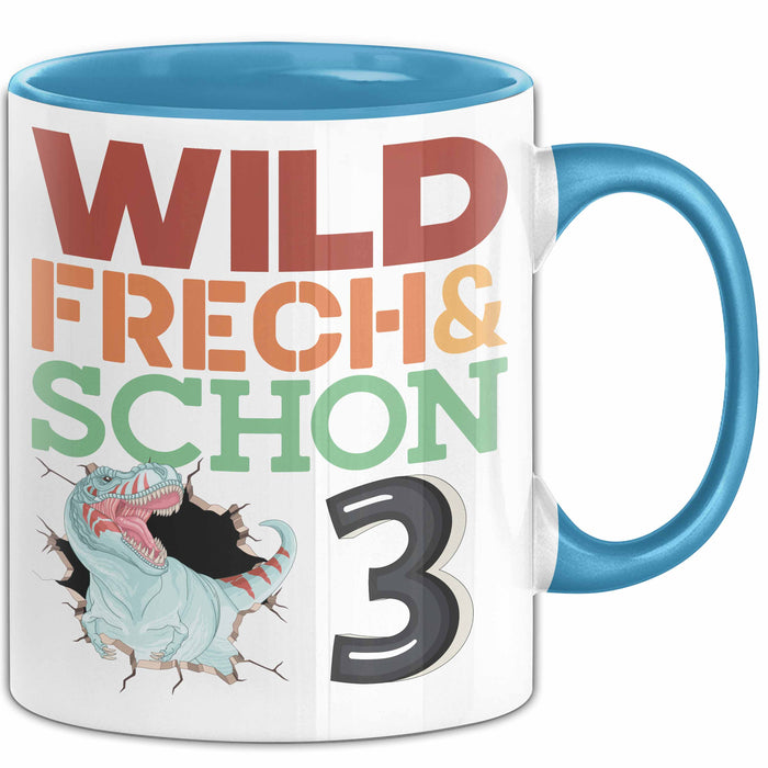 3. Geburtstag Geschenk Tasse Becher Wild Frech Und Schon 3 Blau Trendation