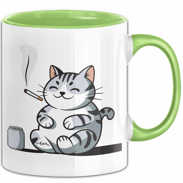 Sarkastische Rauchende Katze Sarkasmus Tasse Geschenk Lustige Geschenkidee Spruch Grün Trendation