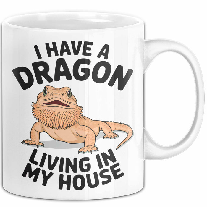 Reptil Bartagame Tasse Geschenk Lustige Geschenkidee Spruch Ich Habe Einen Drachen In Meinem Haus Weiß Trendation