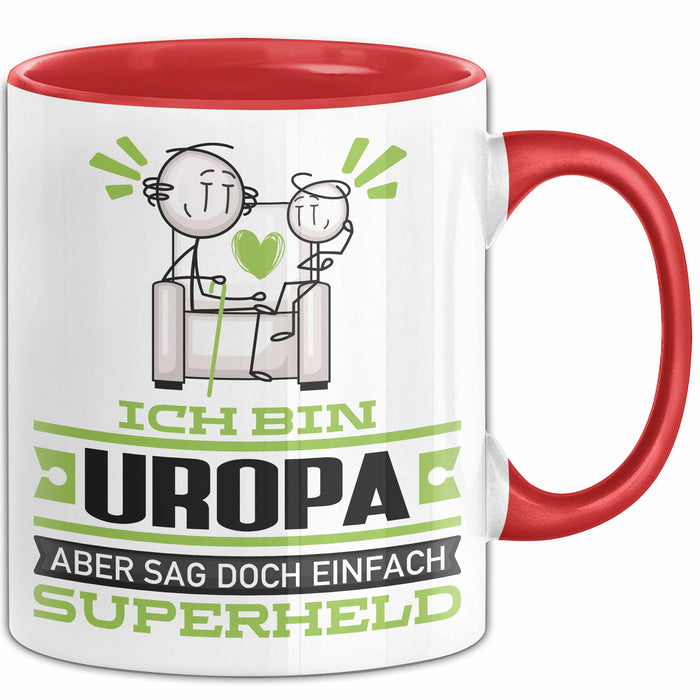 Uropa Geschenk Tasse Ich Bin Uropa Aber Sag Doch Einfach Superheld Lustige Geschenkdiee für Uropa Kaffee-Becher Rot Trendation