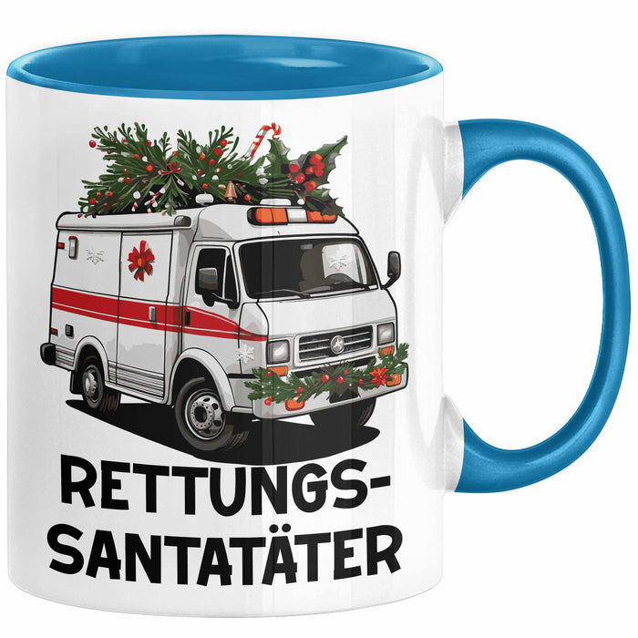 Rettungssanitäter Tasse Geschenk Rettungssantatäter Spruch Notarzt Geschenkidee Kaffee-Becher Blau Trendation