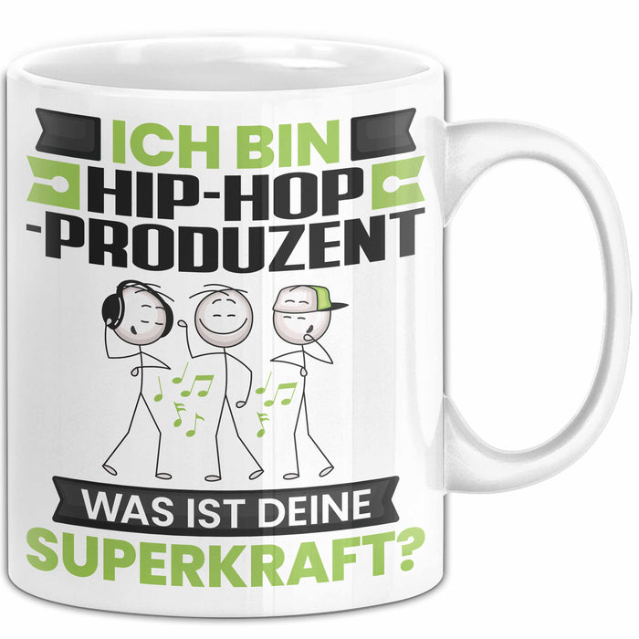Hip-Hop-Produzent Tasse Geschenk für Hip-Hop-Produzent Geburtstag Lustiger Spruch Kaffee-Becher Was Ist Deine Superkraft Weiß Trendation