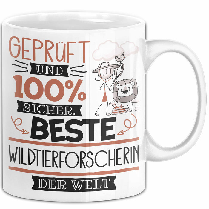 Beste Wildtierforscherin Der Welt Tasse Geschenk für Eine Wildtierforscherin Geprüft Und Sicher Geschenkidee Geburtstag Weihnachten Weiß Trendation