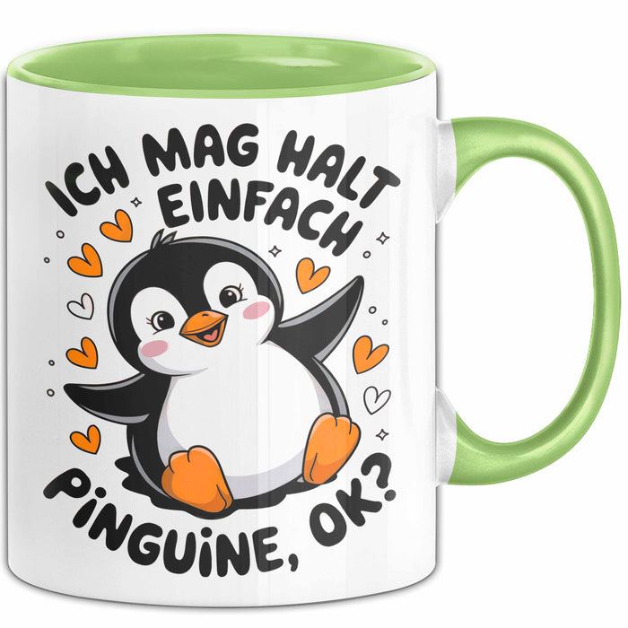 Pinguin Tier Tasse Geschenk Lustige Geschenkidee Spruch Ich Mag Halt Einfach Pinguine Grün Trendation
