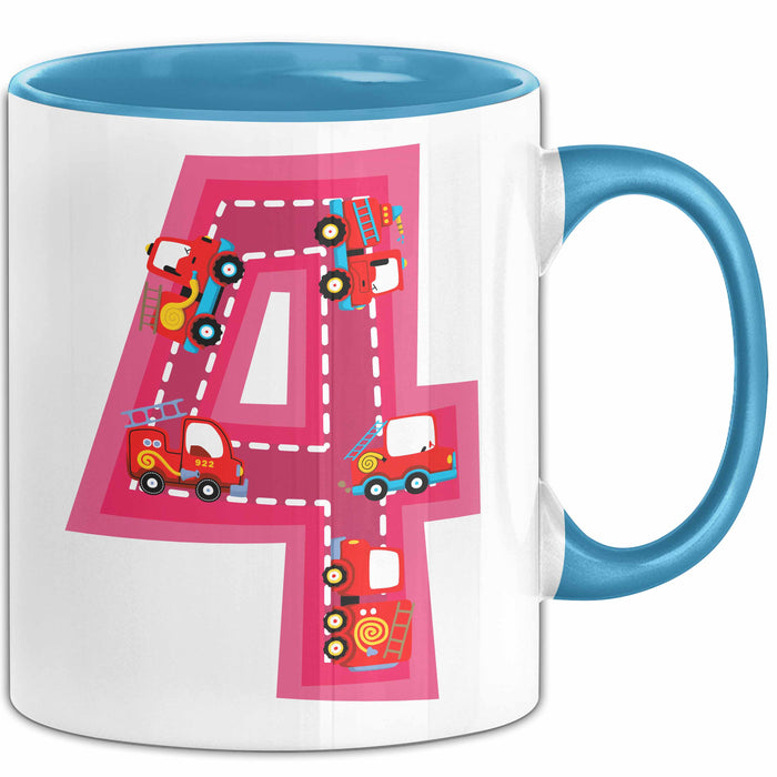 4. Geburtstag Tasse Geschenk Mädchen Jungs 4Er Geburstagsgeschenk Becher Blau Trendation
