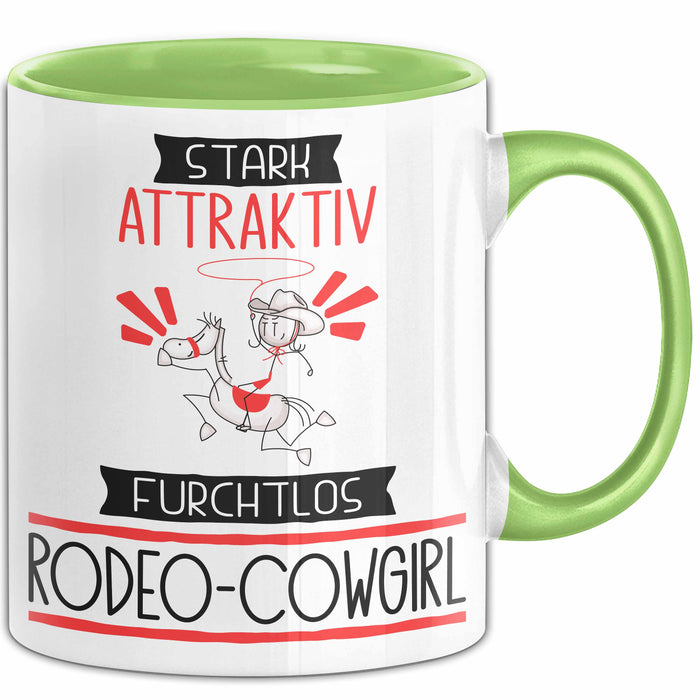 Rodeo-Cowgirl Tasse Geschenk Becher Stark Attraktiv Furchtlos Rodeo-Cowgirl Lustige Geschenkidee Grün Trendation