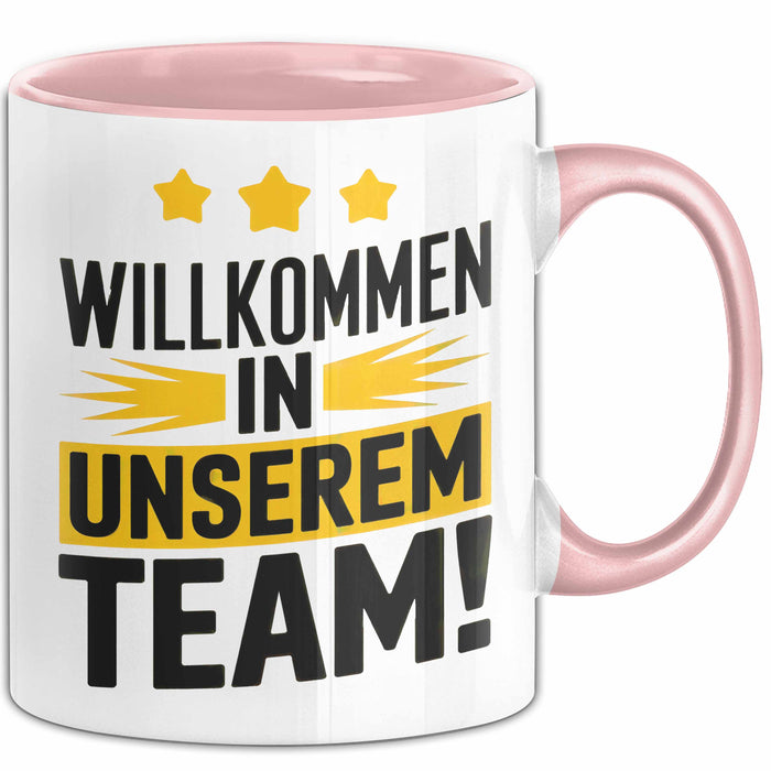 Office Arbeitskollege Tasse Geschenk Lustige Geschenkidee Spruch Willkommen In Unserem Team Rosa Trendation