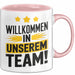 Office Arbeitskollege Tasse Geschenk Lustige Geschenkidee Spruch Willkommen In Unserem Team Rosa Trendation