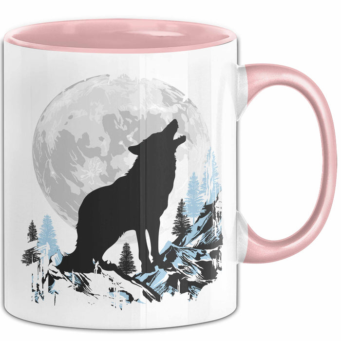 Wolf Tasse Geschenk Heulender Wolf Vollmond Grafik Geschenkidee Rosa Trendation