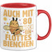80. Geburtstag Tasse Geschenk Frauen Mutter Lustig Auch mit 80 Noch Ein Flottes Bienchen Kaffee-Becher Rot Trendation