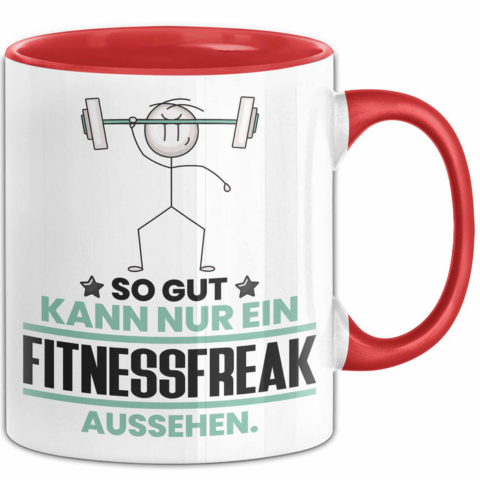 Fitnessfreak Geschenk Tasse So Gut Kann Nur Ein Fitnessfreak Aussehen Geschenkidee Kaffee-Becher Rot Trendation