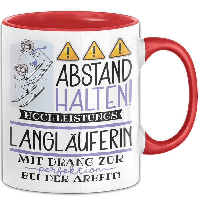 Langläuferin Tasse Geschenk Lustig Abstand Halten Hochleistungs-Langläuferin Mit Drang Zur Perfektion Bei Der Arbeit Rot Trendation