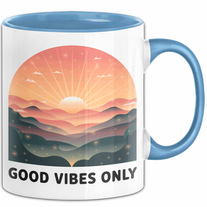 Positive Vibes Tasse Geschenk Lustige Geschenkidee Spruch Für Glückliche Seelen Blau Trendation