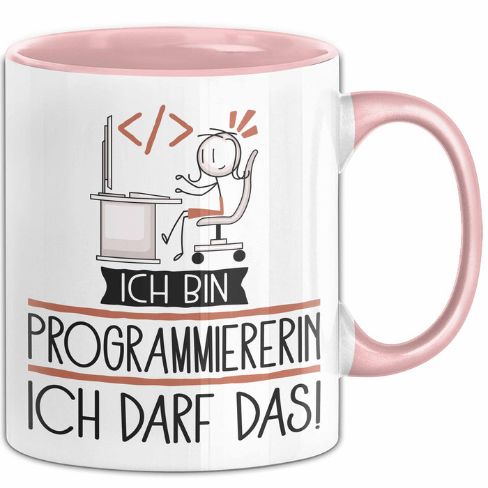 Geschenk für Programmiererin Tasse Lustige Geschenkidee Geburtstag Ich Bin Programmiererin Ich Darf Das Rosa Trendation
