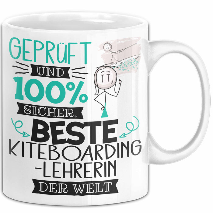 Beste Kiteboarding-Lehrerin Der Welt Tasse Geschenk für Eine Kiteboarding-Lehrerin Geprüft Und Sicher Geschenkidee Geburtstag Weihnachten Weiß Trendation