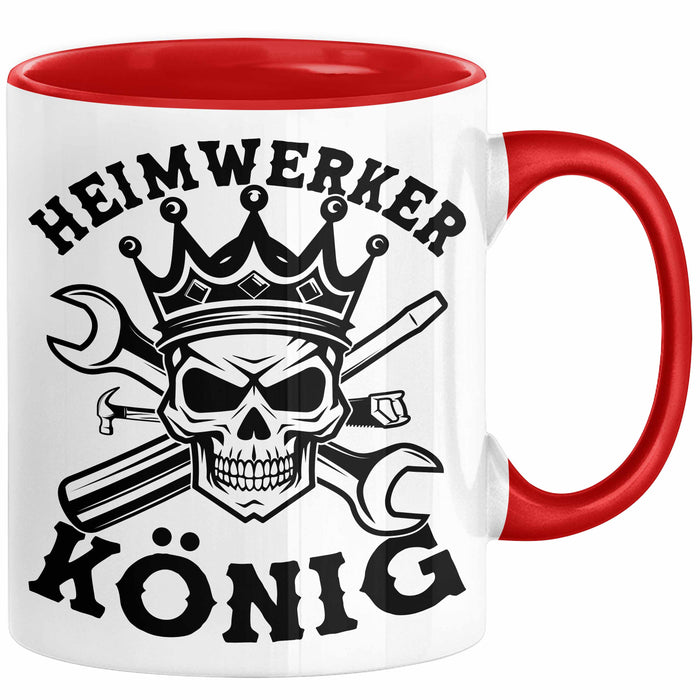 Heimwerker Geschenk Tassen Partner-Tassen Kaffee-Becher Heimwerker König Männer Rot Trendation