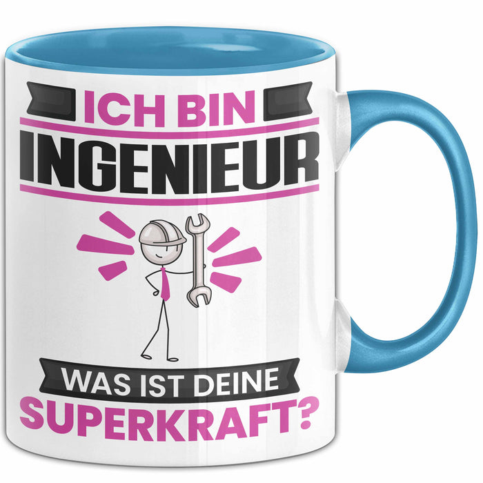 Ingenieur Tasse Geschenk für Ingenieur Geburtstag Lustiger Spruch Kaffee-Becher Was Ist Deine Superkraft Blau Trendation