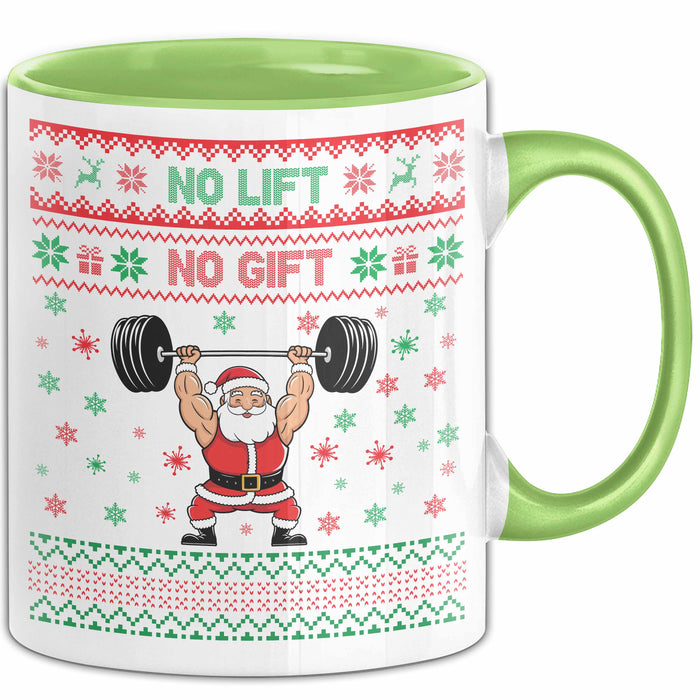 Lifter No Lift No Gift Tasse Geschenkidee Gym Bodybuilder Fitness Weihnachten Geschenkideen Becher Grün Trendation