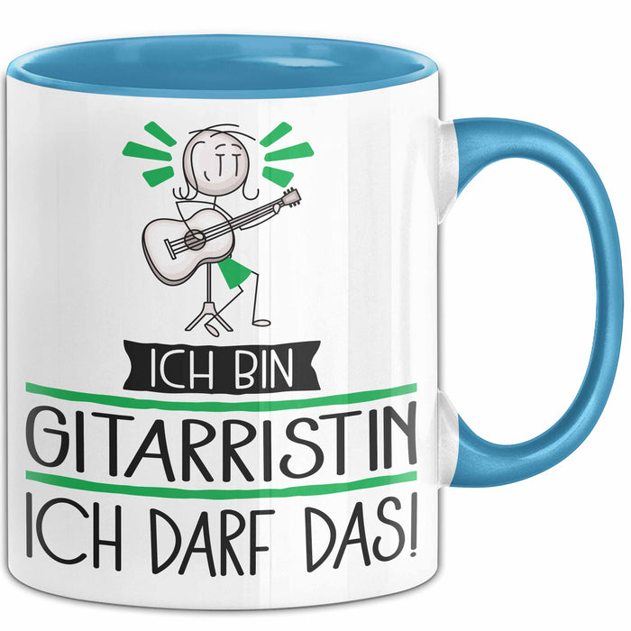 Geschenk für Gitarristin Tasse Lustige Geschenkidee Geburtstag Ich Bin Gitarristin Ich Darf Das Blau Trendation