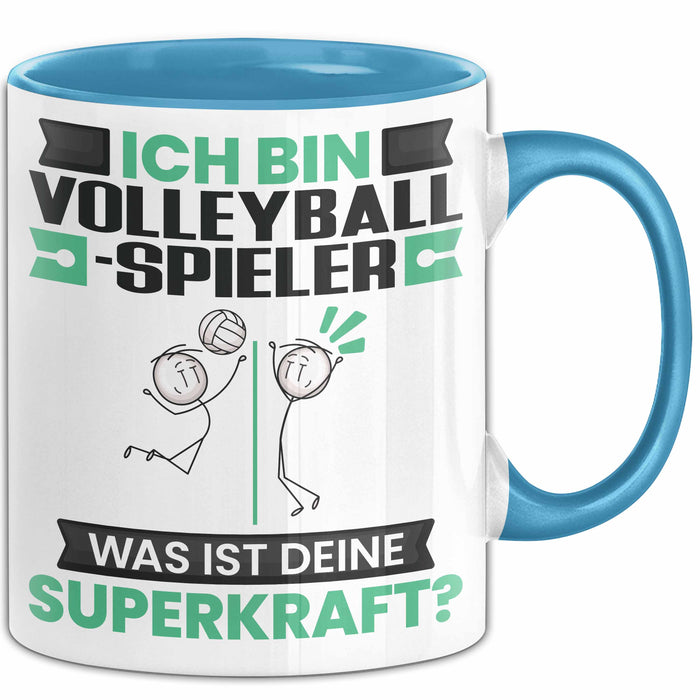 Volleyballspieler Tasse Geschenk für Volleyballspieler Geburtstag Lustiger Spruch Kaffee-Becher Was Ist Deine Superkraft Blau Trendation