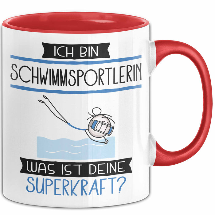 Schwimmsportlerin Geschenk Tasse Ich Bin Schwimmsportlerin Was Ist Deine Superkraft Geschenkidee Lustig Geburtstag Weihnachten Rot Trendation