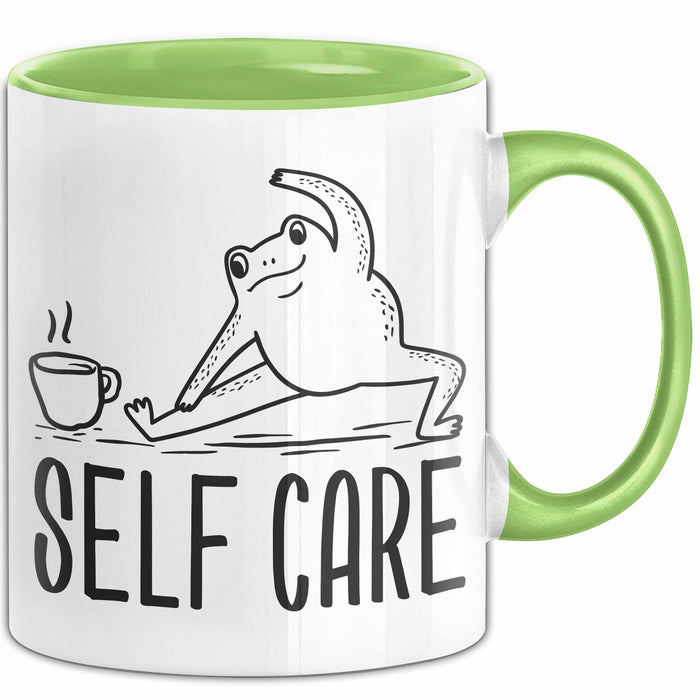 Frosch Tasse Geschenk Self Care Humor Geschenkidee Kaffee-Becher Grün Trendation