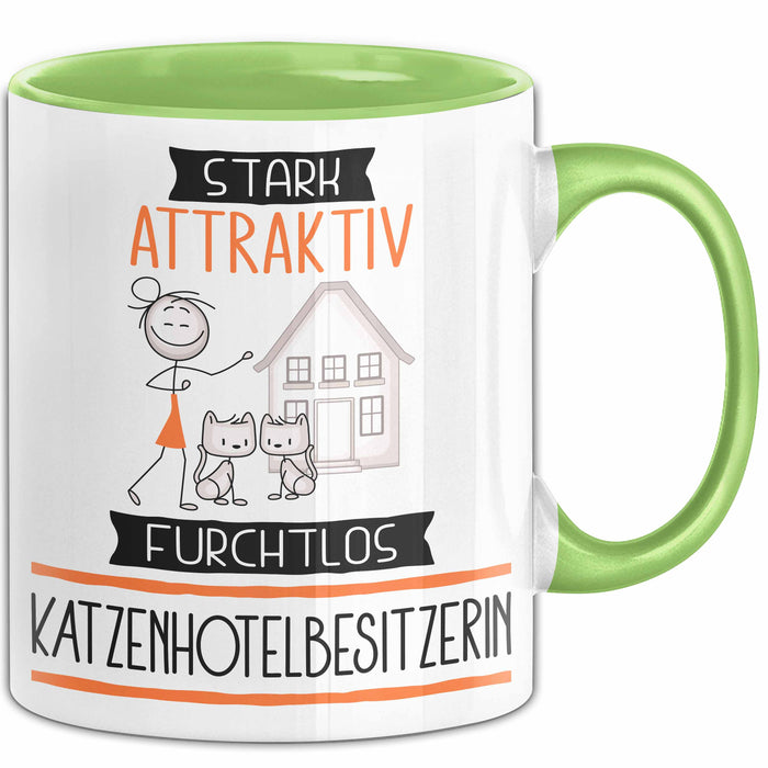 Katzenhotelbesitzerin Tasse Geschenk Becher Stark Attraktiv Furchtlos Katzenhotelbesitzerin Lustige Geschenkidee Grün Trendation