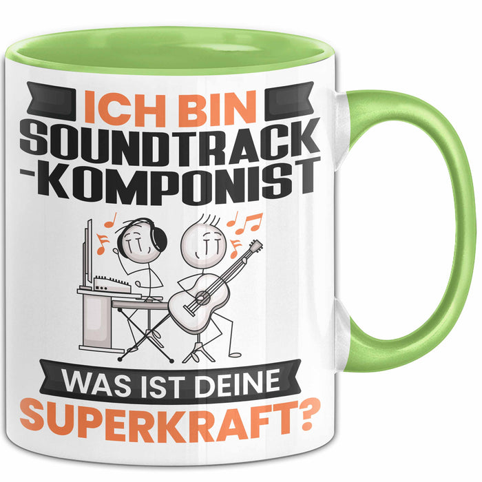 Soundtrack-Komponist Tasse Geschenk für Soundtrack-Komponist Geburtstag Lustiger Spruch Kaffee-Becher Was Ist Deine Superkraft Grün Trendation