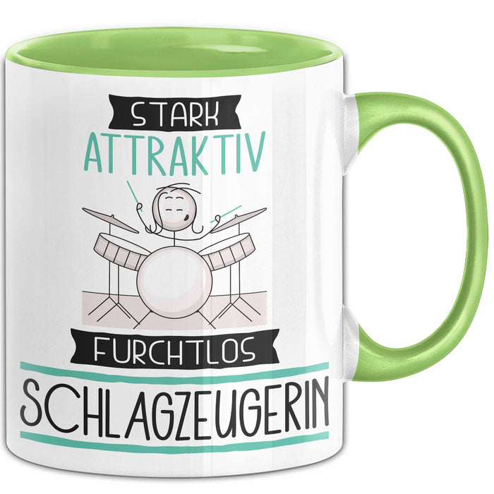 Schlagzeugerin Tasse Geschenk Becher Stark Attraktiv Furchtlos Schlagzeugerin Lustige Geschenkidee Grün Trendation