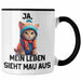 Dank Meme Tasse Katzen Besitzer Wortspiel Ja Mein Leben Sieht Mau Aus Traurige Katze Geschenkidee Süße Katze Schwarz Trendation