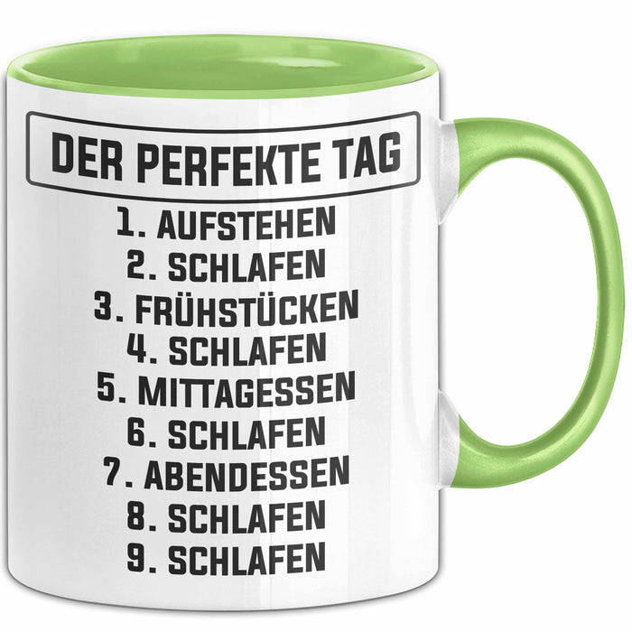 Schlafmütze Tasse Geschenk Der Perfekte Tag Geschenkidee Naps Mittagsschlaf Grün Trendation