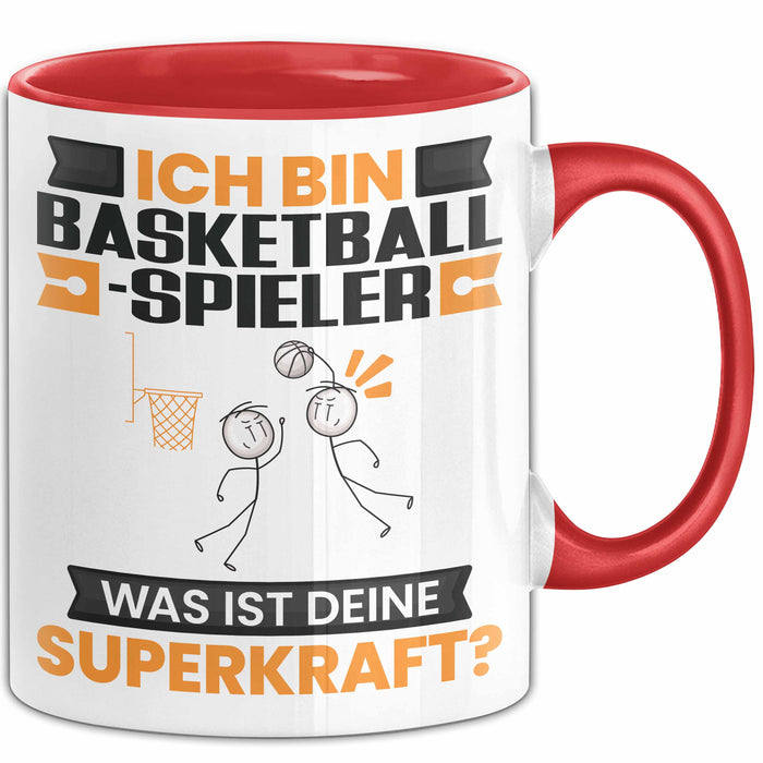 Basketballspieler Tasse Geschenk für Basketballspieler Geburtstag Lustiger Spruch Kaffee-Becher Was Ist Deine Superkraft Rot Trendation