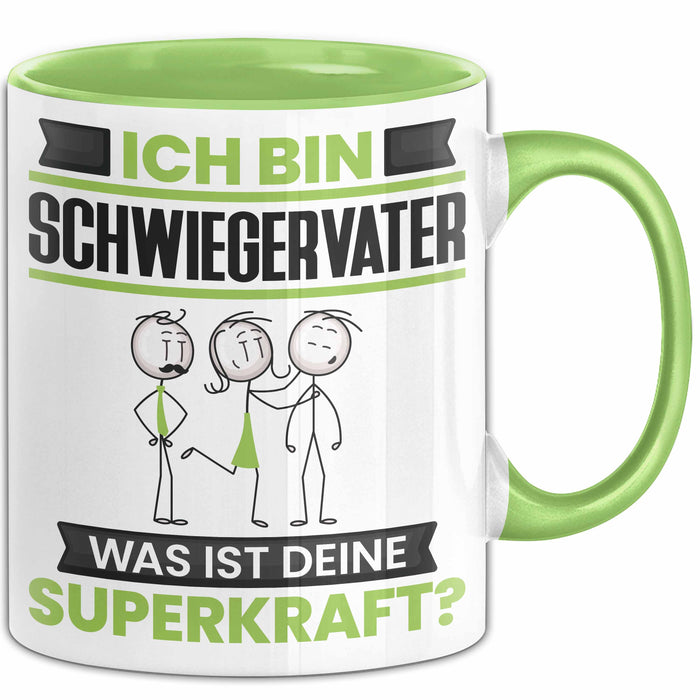 Schwiegervater Tasse Geschenk für Schwiegervater Geburtstag Lustiger Spruch Kaffee-Becher Was Ist Deine Superkraft Grün Trendation