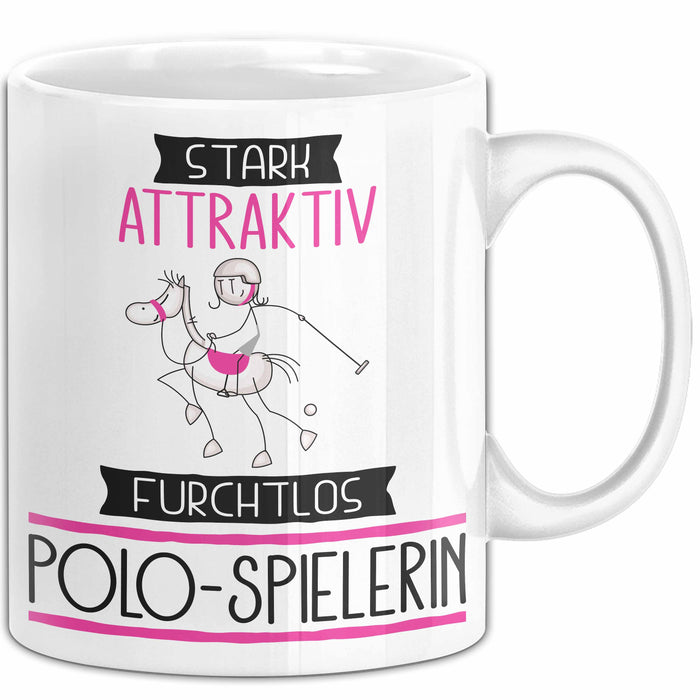 Polo-Spielerin Tasse Geschenk Becher Stark Attraktiv Furchtlos Polo-Spielerin Lustige Geschenkidee Weiß Trendation