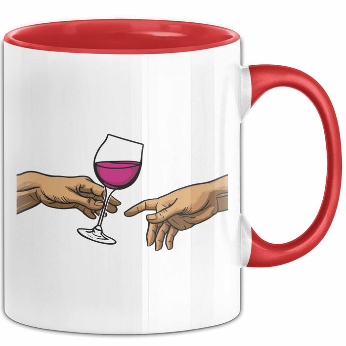Weinliebhaber Tasse Geschenk Erschaffung Von Adam Kunst Geschenkidee 2 Hände Finger Rotwein Wein Liebhaber Rot Trendation