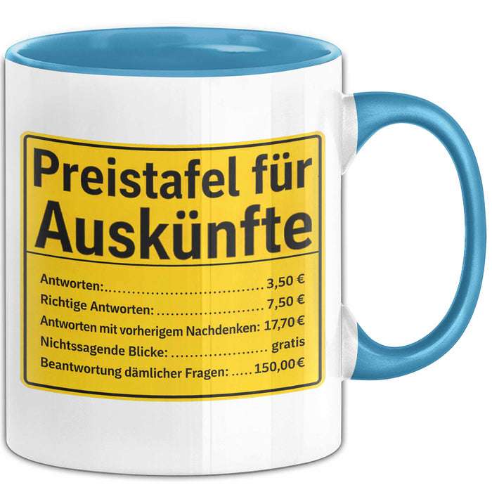 Büroarbeit Kollege Tasse Geschenk Lustige Geschenkidee Spruch Preistafel Für Auskünfte Blau Trendation