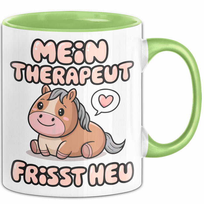 Pferde Tierliebhaber Tasse Geschenk Lustige Geschenkidee Spruch Mein Therapeut Frisst Heu Grün Trendation