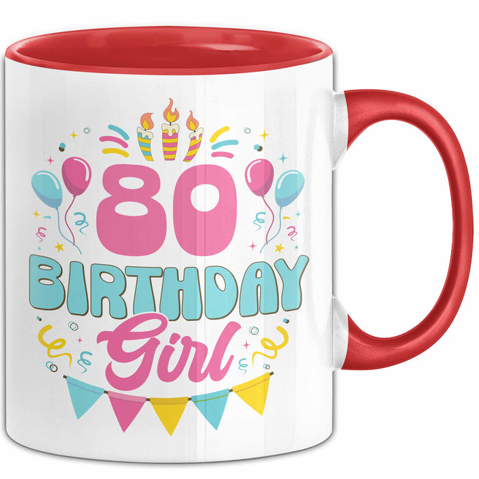 80. Geburtstag Tasse Frauen Mädchen Geschenkidee Lustig 80 Birthday Girl Lustiger Spruch Mutter Mama Oma Rot Trendation
