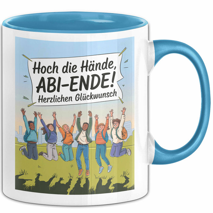 Schüler Abschluss Tasse Geschenk Lustige Geschenkidee Spruch Hoch Die Hände Abi Ende Blau Trendation