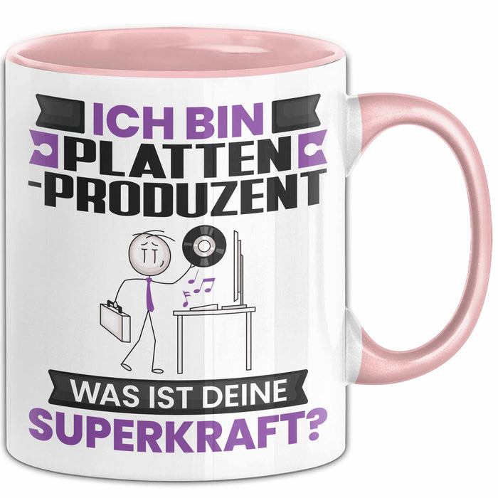 Plattenproduzent Tasse Geschenk für Plattenproduzent Geburtstag Lustiger Spruch Kaffee-Becher Was Ist Deine Superkraft Rosa Trendation