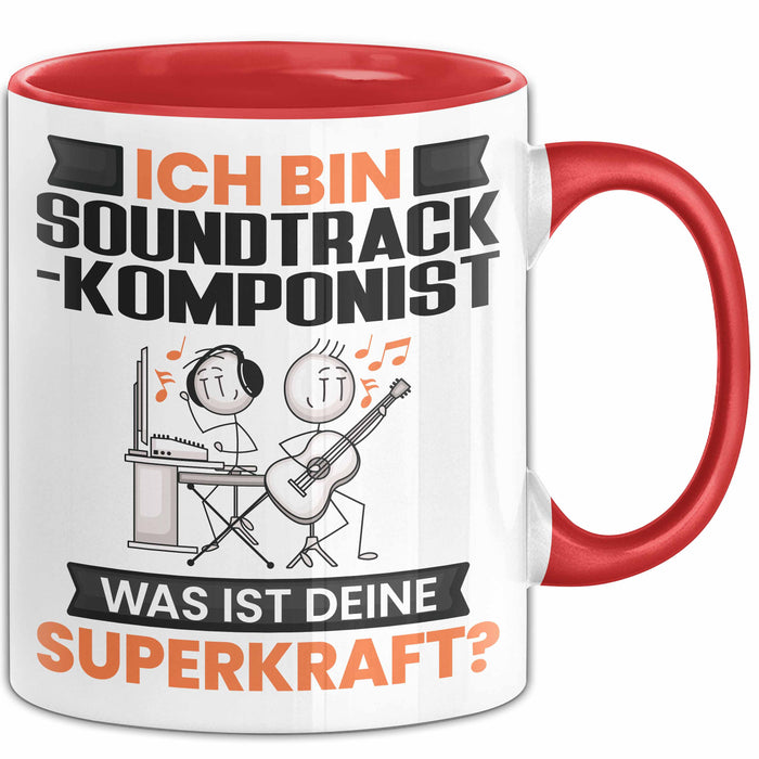 Soundtrack-Komponist Tasse Geschenk für Soundtrack-Komponist Geburtstag Lustiger Spruch Kaffee-Becher Was Ist Deine Superkraft Rot Trendation