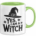 Hexen Tasse Geschenk Yes I Am A Witch Geschenkidee Halloween Lustige Hexe Grün Trendation