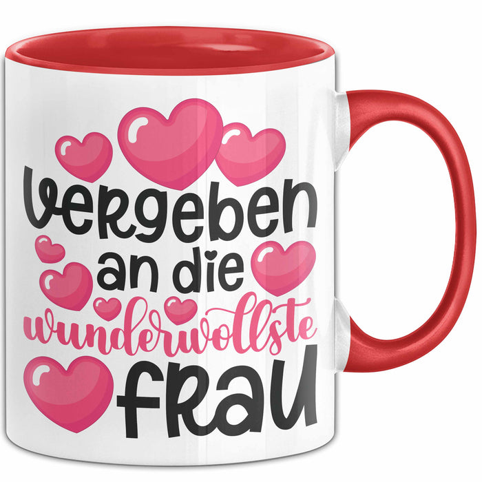 Valentinstag Tasse "Vergeben an die wundervollste Frau" Geschenkidee Rot Trendation